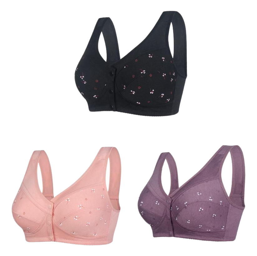 ✨【3 tétel】 💞【S-6XL】Középkorú hölgyek elegáns tisztapamut elülső gombos melltartója【40-105KG】🎉Utánvétes fizetés