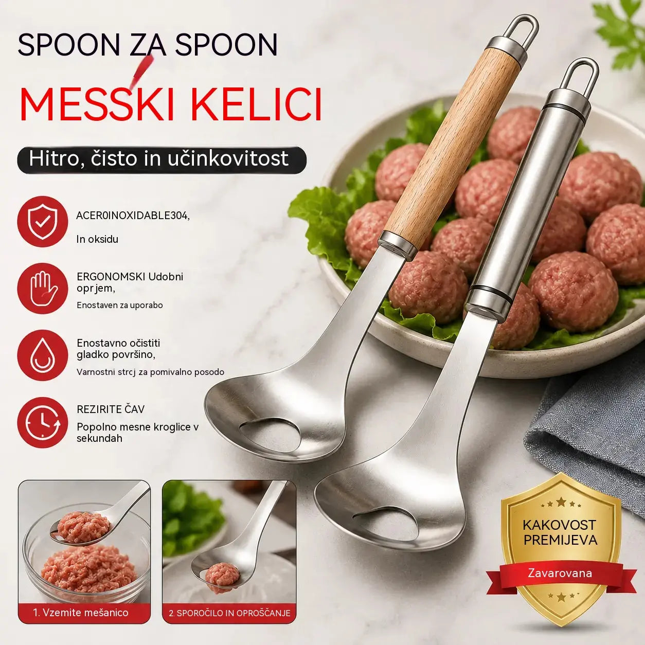 🍖 【2 kosa】Kalup za mesne kroglice iz nerjavečega jekla 304 – Idealen za izdelavo mesnih in ribjih mesnih kroglic, kot nalašč za domačo kuhinjo 🥄