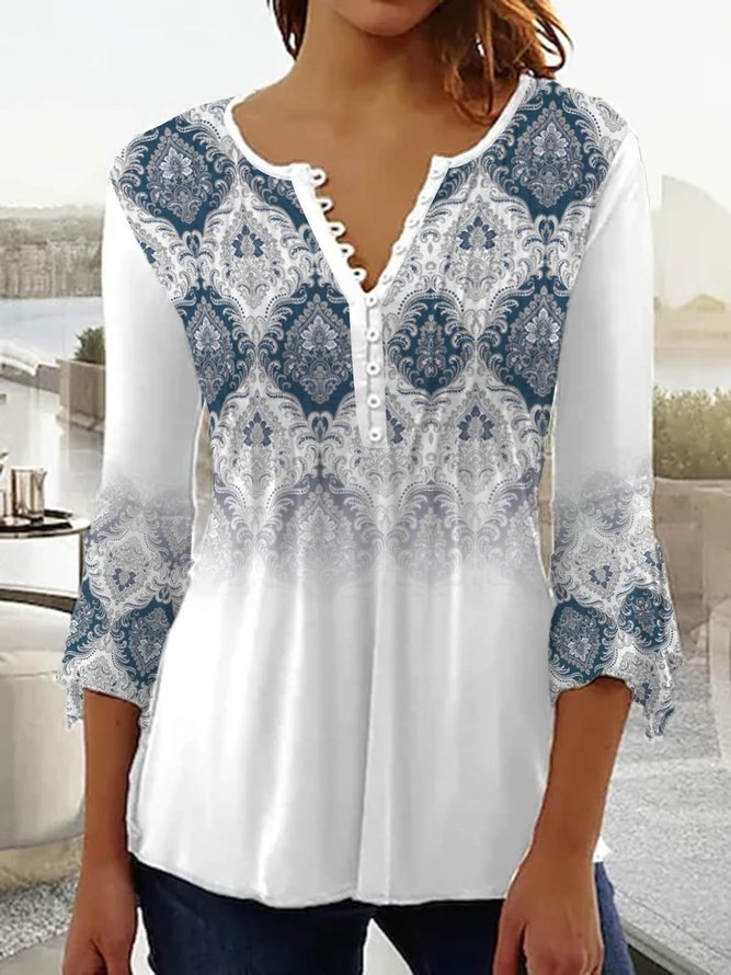 【S–5XL】Női divatos V-nyakú mintás póló – kényelmes, laza és elegáns mindennapi viselet