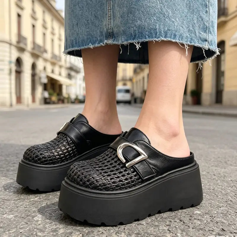 Poletni sandali s platformo: zračna pletena oblika, retro-moderen slog, velikosti 35-40