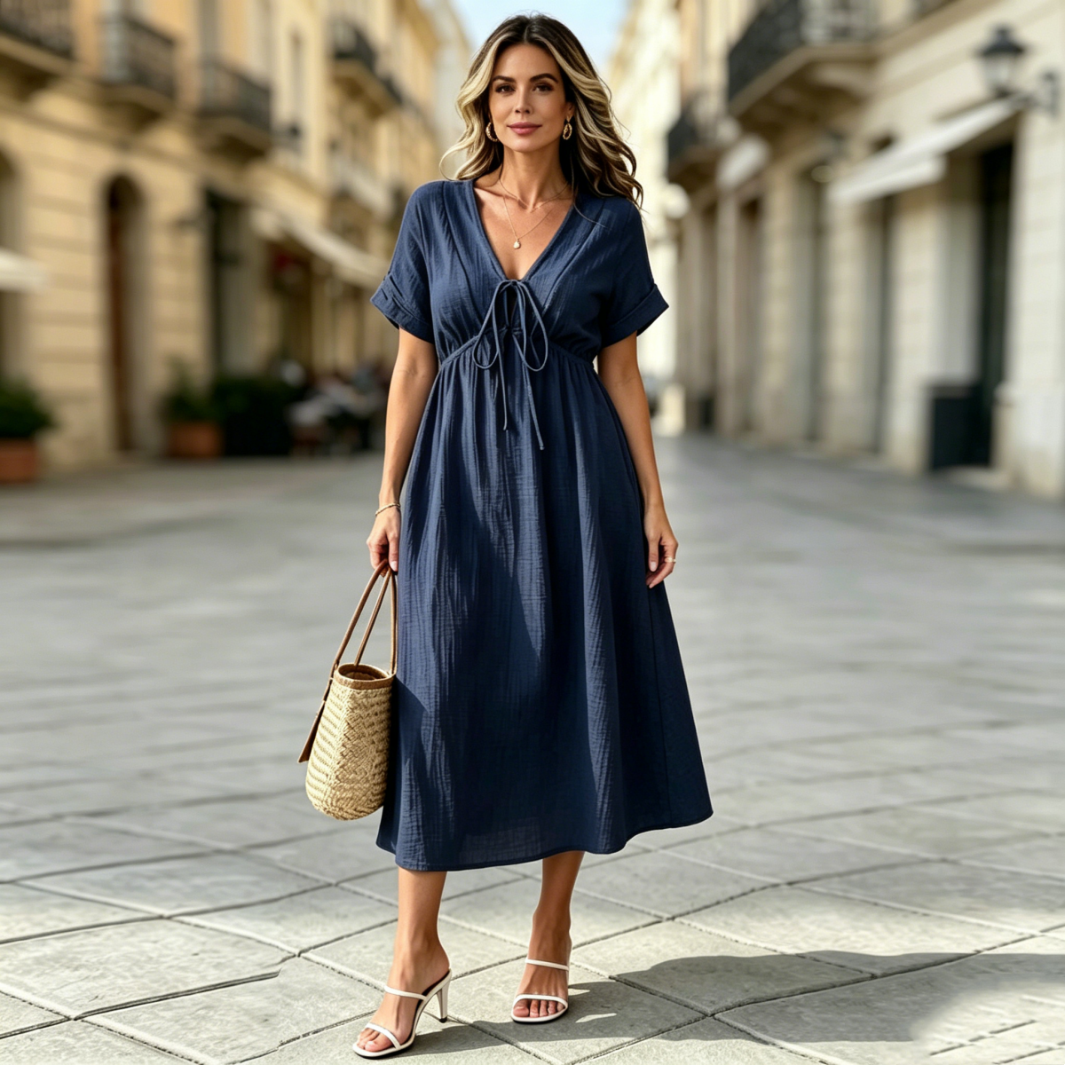 💕🌷【Polovična cena✨】Nova elegantna poletna obleka z V-izrezom