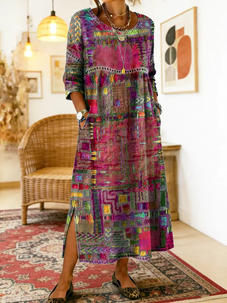 ❤Utánvétes fizetés❤【S-5XL】Bohém maxi ruha etnikus patchwork mintával