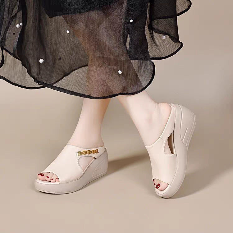 🥿【35-40】Nowe damskie buty ze skóry naturalnej z grubą i miękką podeszwą, lato 2025, rzymskie buty plażowe