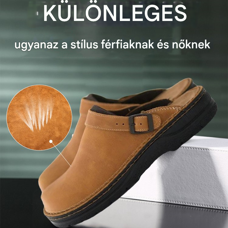 😎 【38-48】Férfi bőr papucs, lekerekített orrú kialakítással, légáteresztő és kényelmes.🚩Utánvétes fizetés