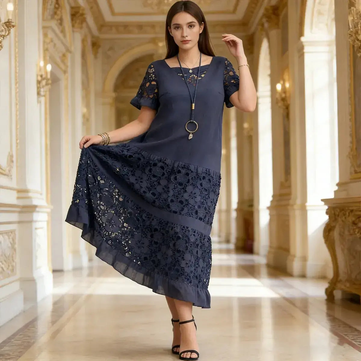 ✨【S-5XL】Dolga čipkasta obleka, elegantna in modna