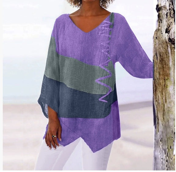 🔥Hit Sprzedaży 【Rabat 50%】😍【S~5XL】Damski elegancki sweter codzienny z dekoltem w seryjkę V, długim rękawem, artystycznym wzorem i nadrukiem