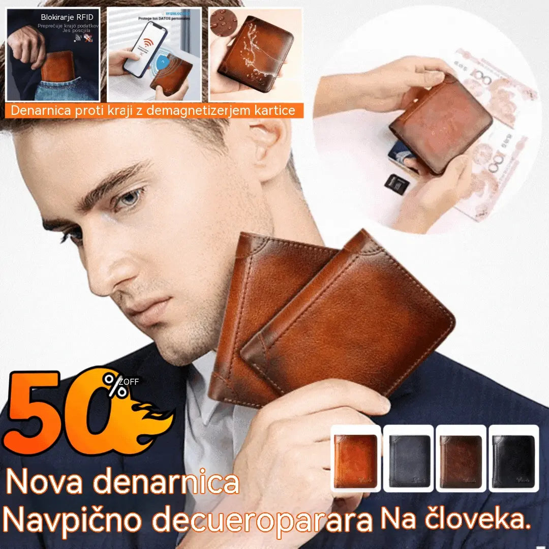 50 % popust 👝✨ Nova moška denarnica iz pravega usnja z zaščito pred krajo