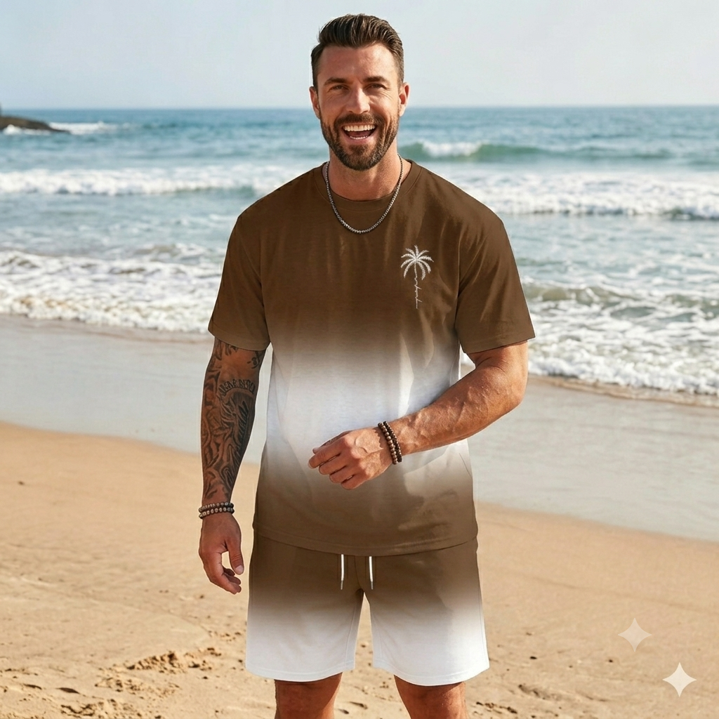 🌴【S-5XL】Új divatos férfi nyári öltöny, mintás pólóval és rövidnadrággal; laza és lezser fazon.