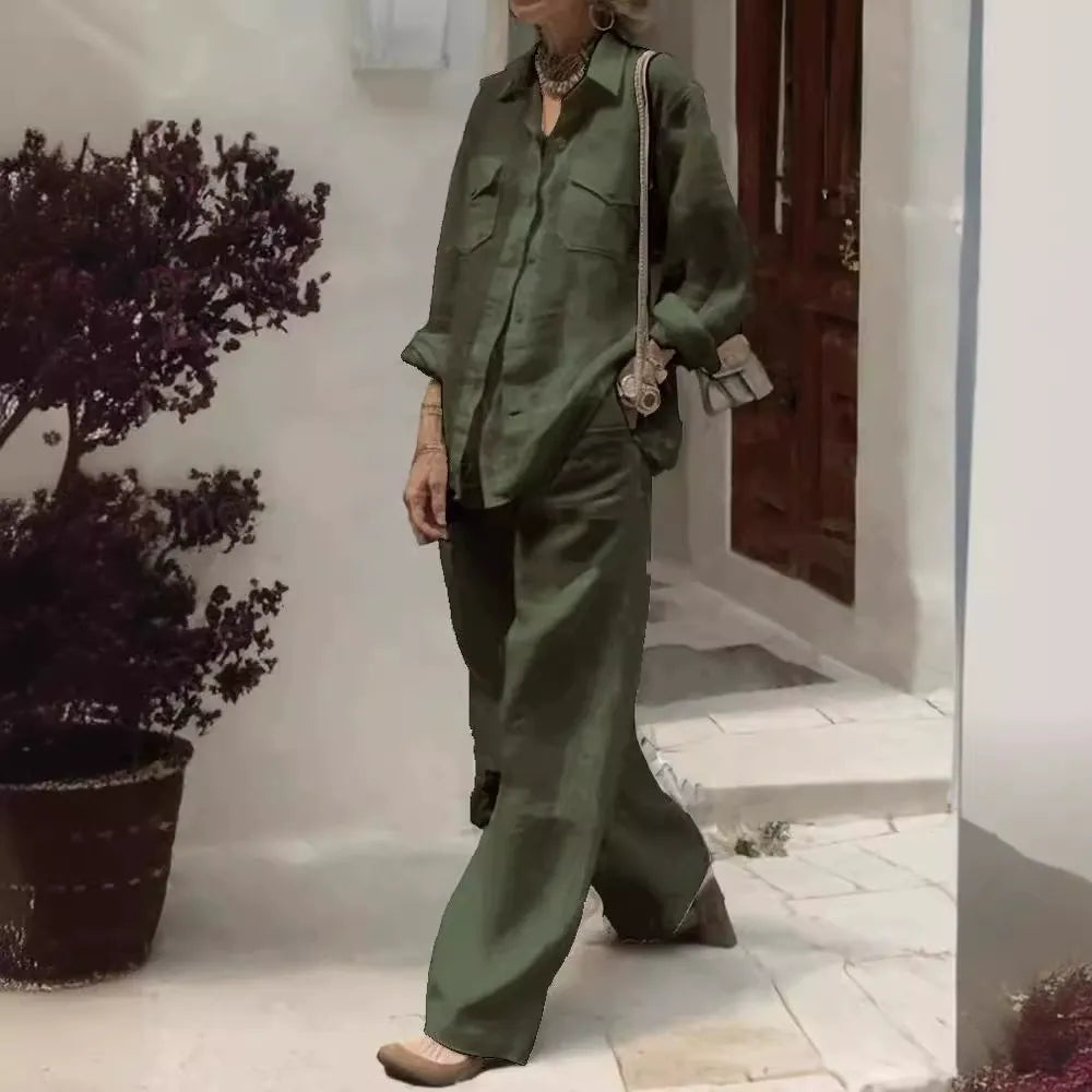 【S-5XL】Νέο κομψό και casual γυναικείο σετ δύο τεμαχίων (μακρυμάνικο πουκάμισο + φαρδύ παντελόνι)