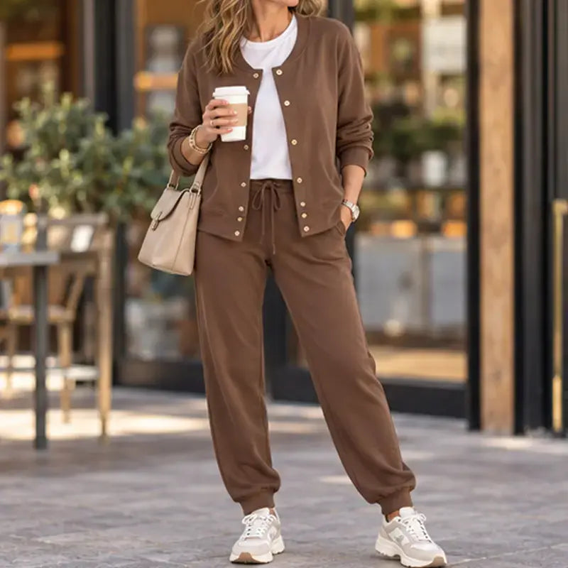 💃【Top + hlače】🧥🌙 Udoben in eleganten komplet, ki prinaša izjemno izkušnjo nošenja – komplet s prostim topom in jakno je zdaj na voljo!