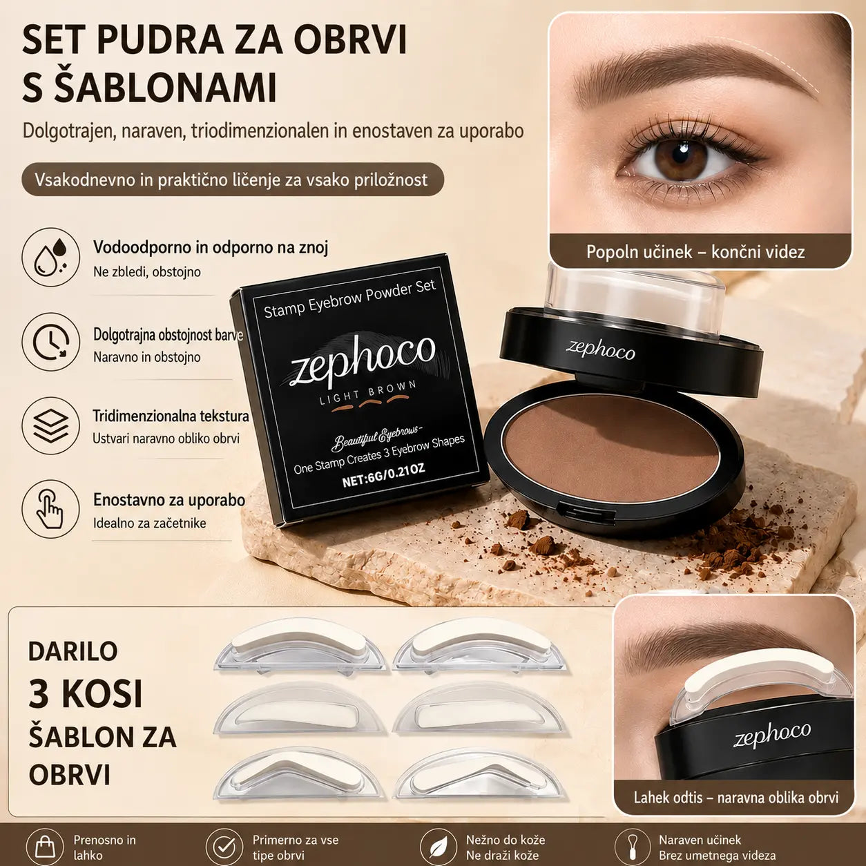 💆‍♀️Komplet žigov in pudra za obrvi💖 Vključuje tri pare žigov za obrvi.