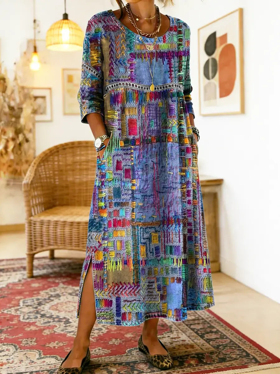 ❤Utánvétes fizetés❤【S-5XL】Bohém maxi ruha etnikus patchwork mintával