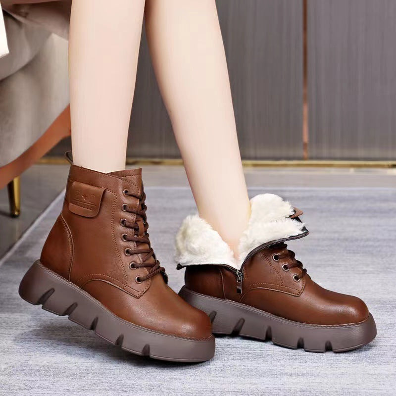 ⛄️👢【35-40】Nowe zimowe aksamitne, ciepłe, wodoodporne, antypoślizgowe skórzane buty na grubej podeszwie