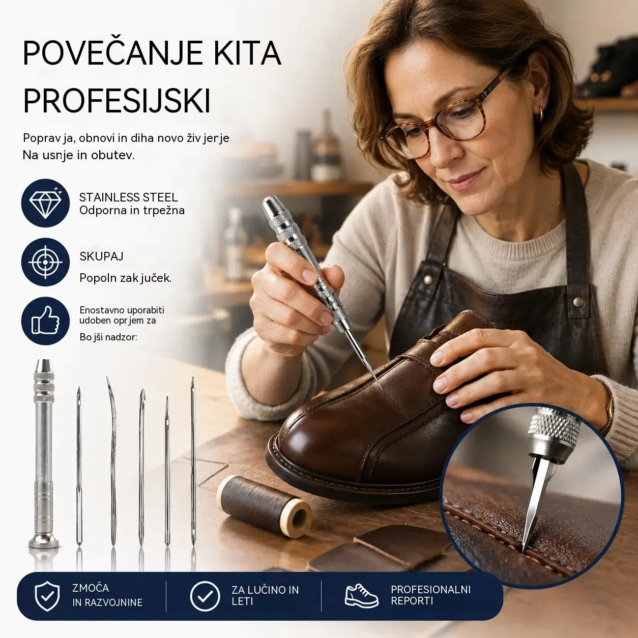 🧵【Kupite eno, dobite eno brezplačno】👞 Komplet 5 zamenljivih šivalnih igel – profesionalni komplet orodij za popravilo obutve in izdelavo usnja 🛠️✨