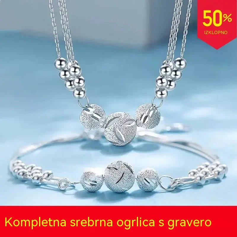 🔥【Ogrlica + zapestnica】✨ Komplet nakita s srebrno gravirano ogrlico