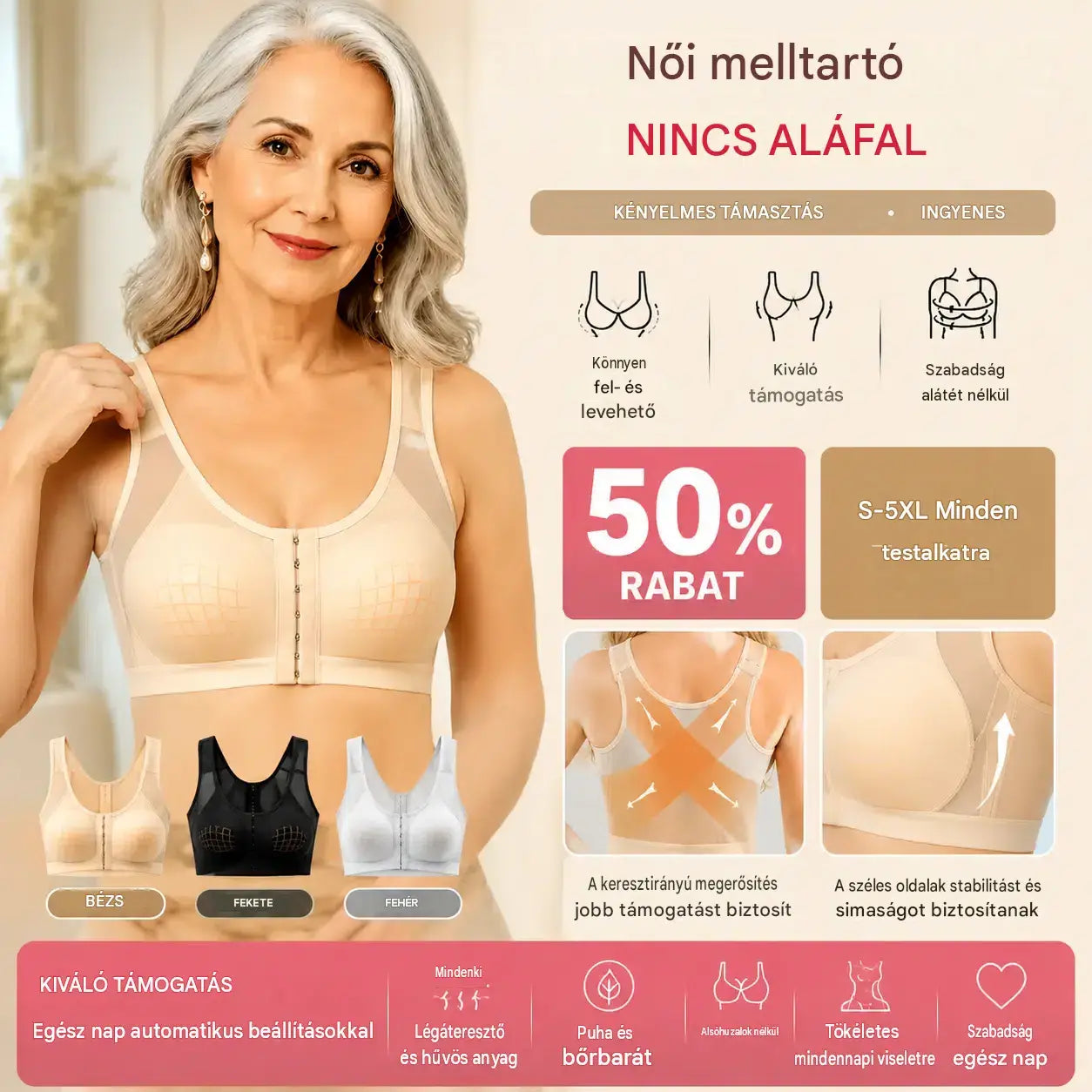 🔥【3 darabos csomag】【S-5XL】Női kényelmes, lélegző, nagy rugalmasságú, elölről záródó sportmelltartó