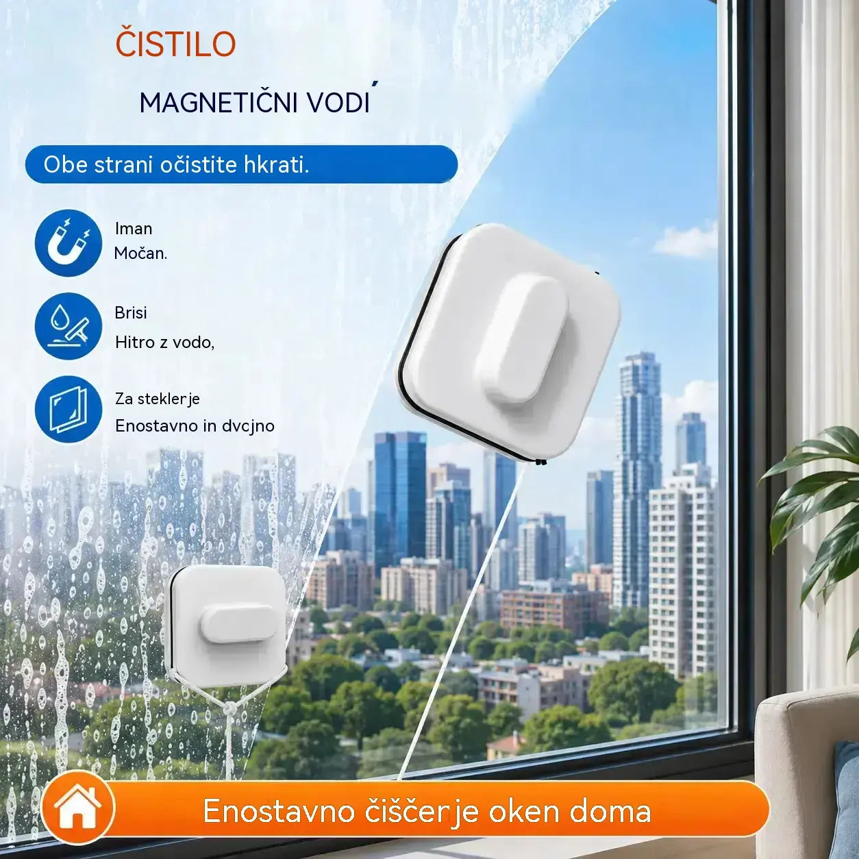 ⚡Magnetno čistilo za steklo: Poveča površino čiščenja za 30 %. Dvoslojna čistilna goba + strgalo: Popolni rezultati čiščenja z enim samim potegom! 🧊🌀