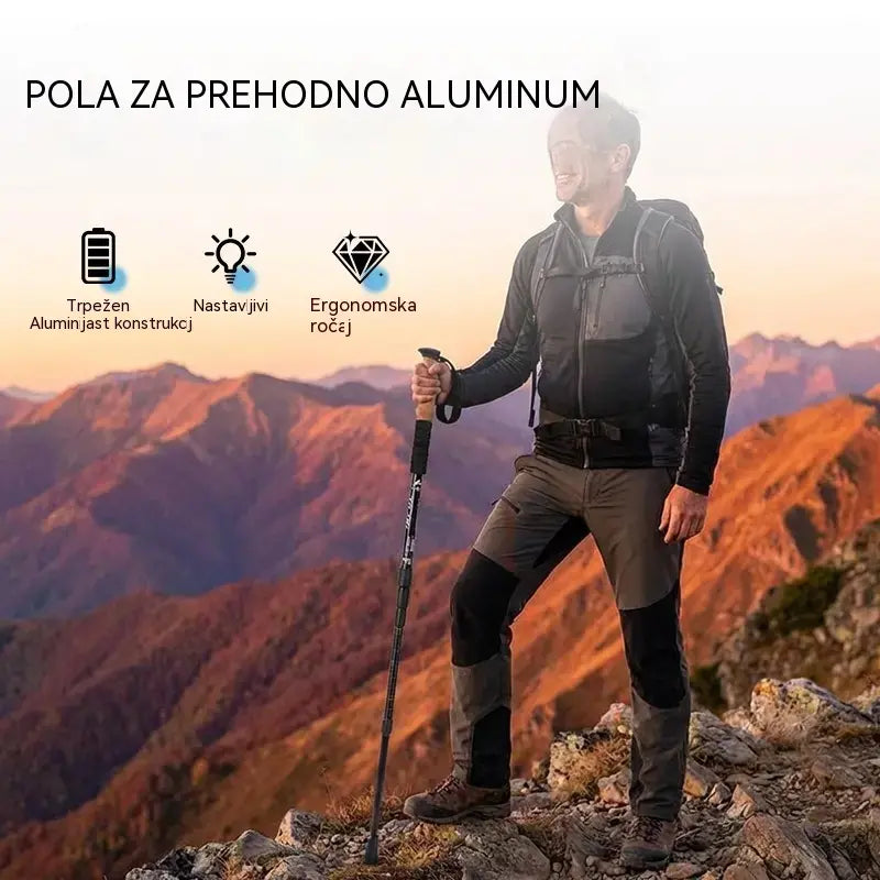 Nastavljiva pohodniška palica iz aluminijeve zlitine: trpežna, blaži udarce in lahka