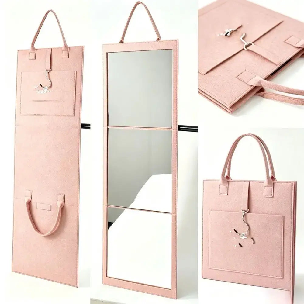👗👜 Zložljivo, prenosno potovalno ogledalo v polni dolžini z ročajem in zaščitnim pokrovom iz filca, odpornim proti udarcem – zasnovano podobno kot aktovka ✨