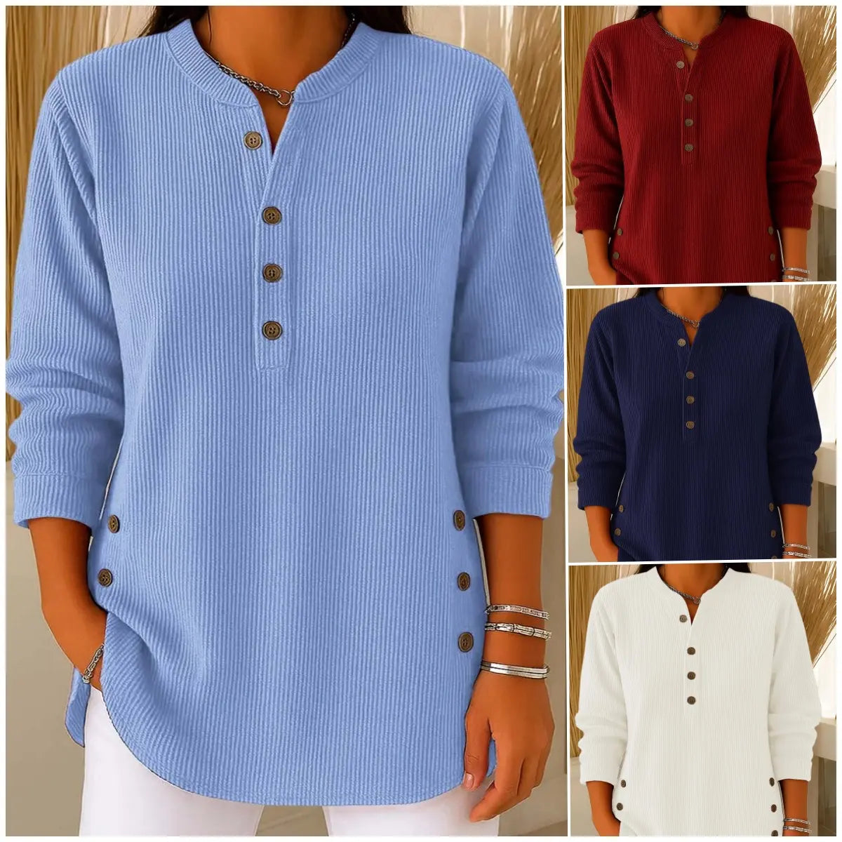 🌷🎁【S-4XL】Ženski pulover za prosti čas z ohlapno pletenino, dolgimi rokavi in okroglim izrezom, enobarvni