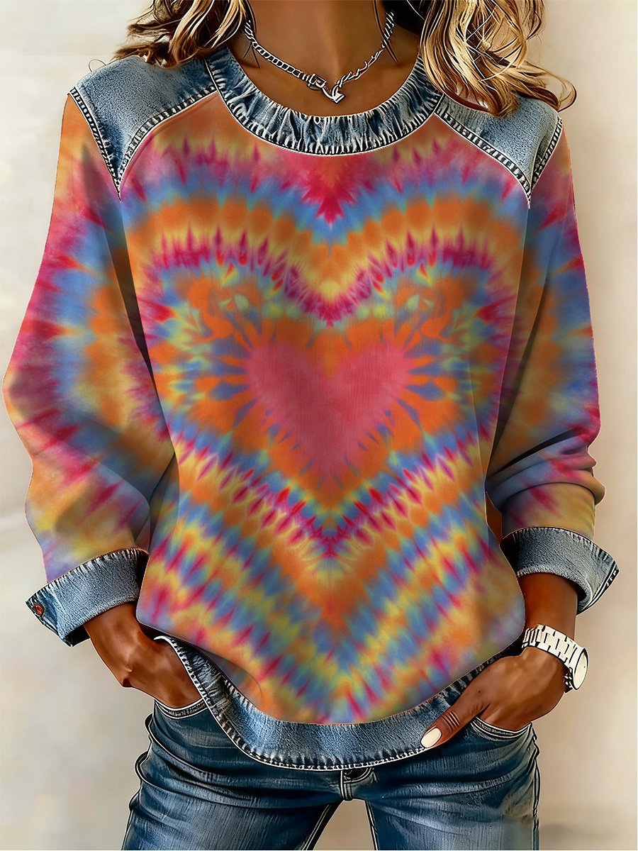 🔥【S-5XL】Μοντέρνο γυναικείο τζιν τοπ με patchwork και στάμπα για φθινόπωρο/χειμώνα