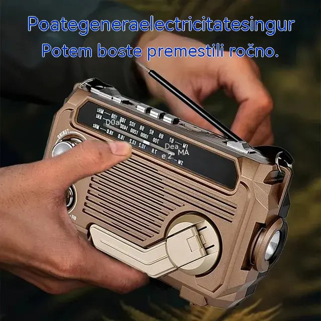Prodajni hit！Prenosni zasilni radio s polnjenjem na ročni pogon in LED-lučko