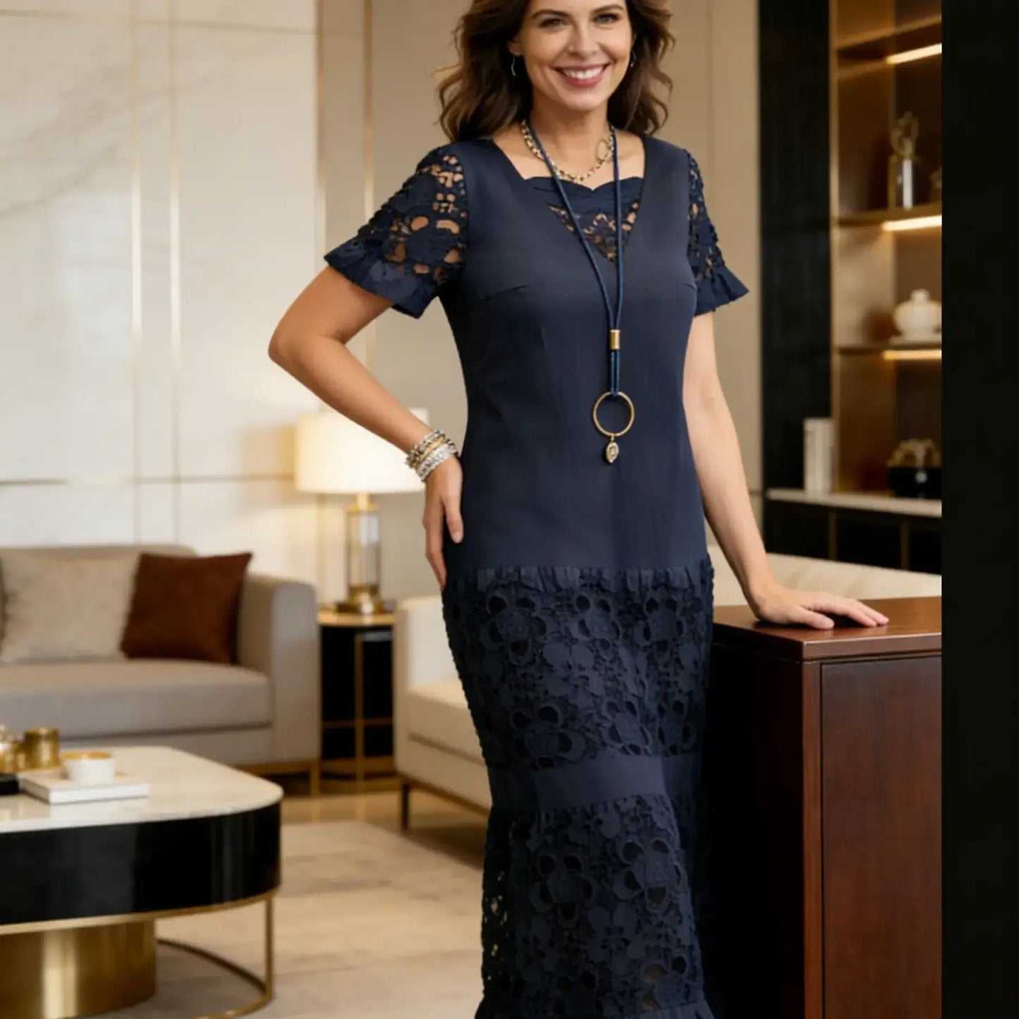 ✨【S-5XL】Dolga čipkasta obleka, elegantna in modna