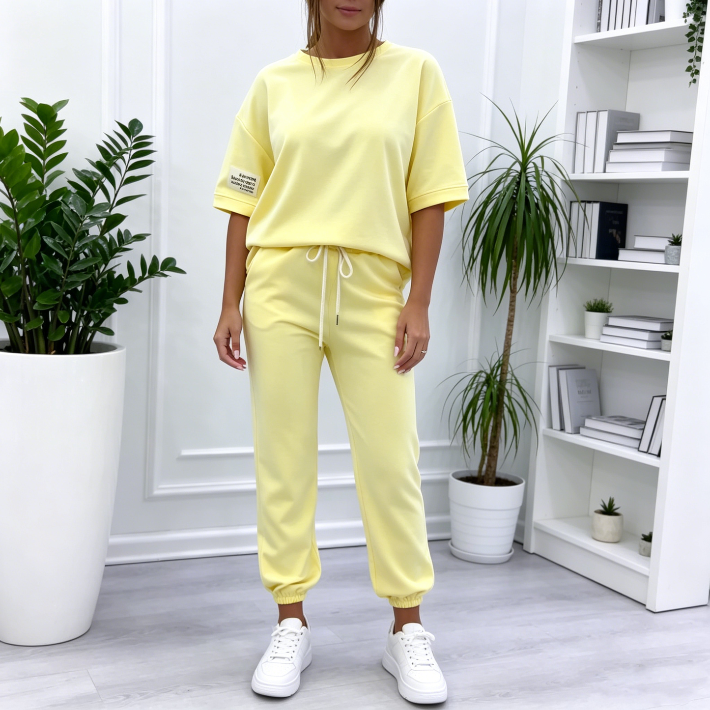 【S-5XL】Novedad 2026: Conjunto casual de dos piezas de color liso para mujer (blusa + pantalón)