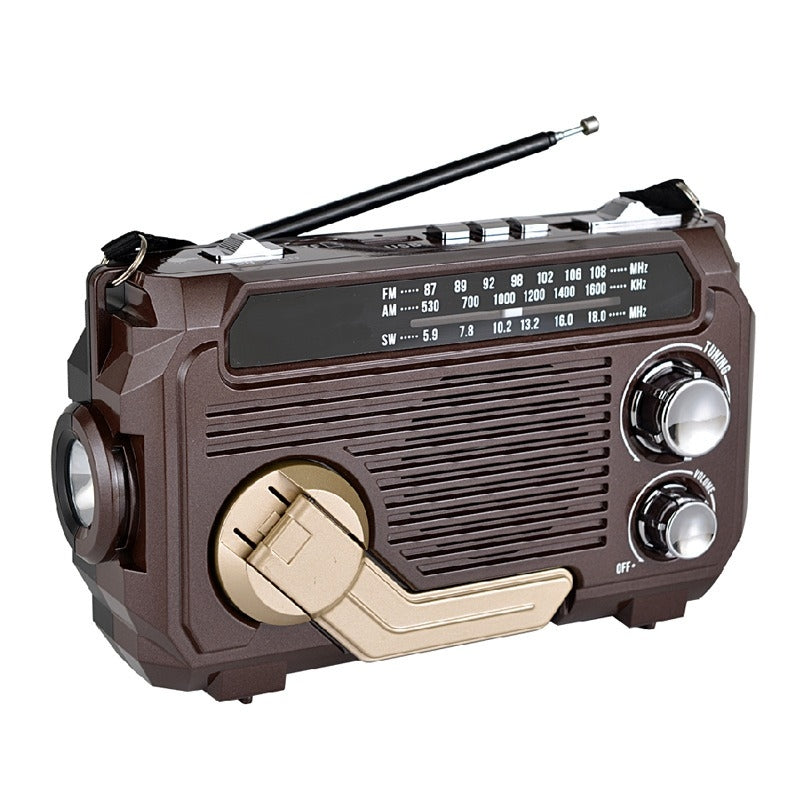 Přenosné nouzové rádio s ručním klikovým dobíjením a LED svítilnou