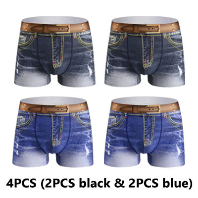 🩳【4 darabos készlet】【L-4XL】Stílusos, farmer stílusú, légáteresztő, tiszta pamutból készült férfi boxeralsó