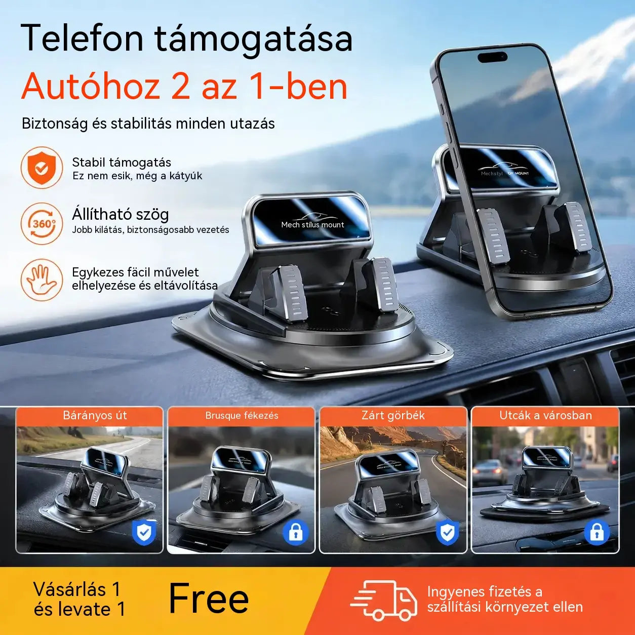 🔥🚗Biztonságos és okos: A tökéletes 2 az 1-ben autós telefontartó! 🚗