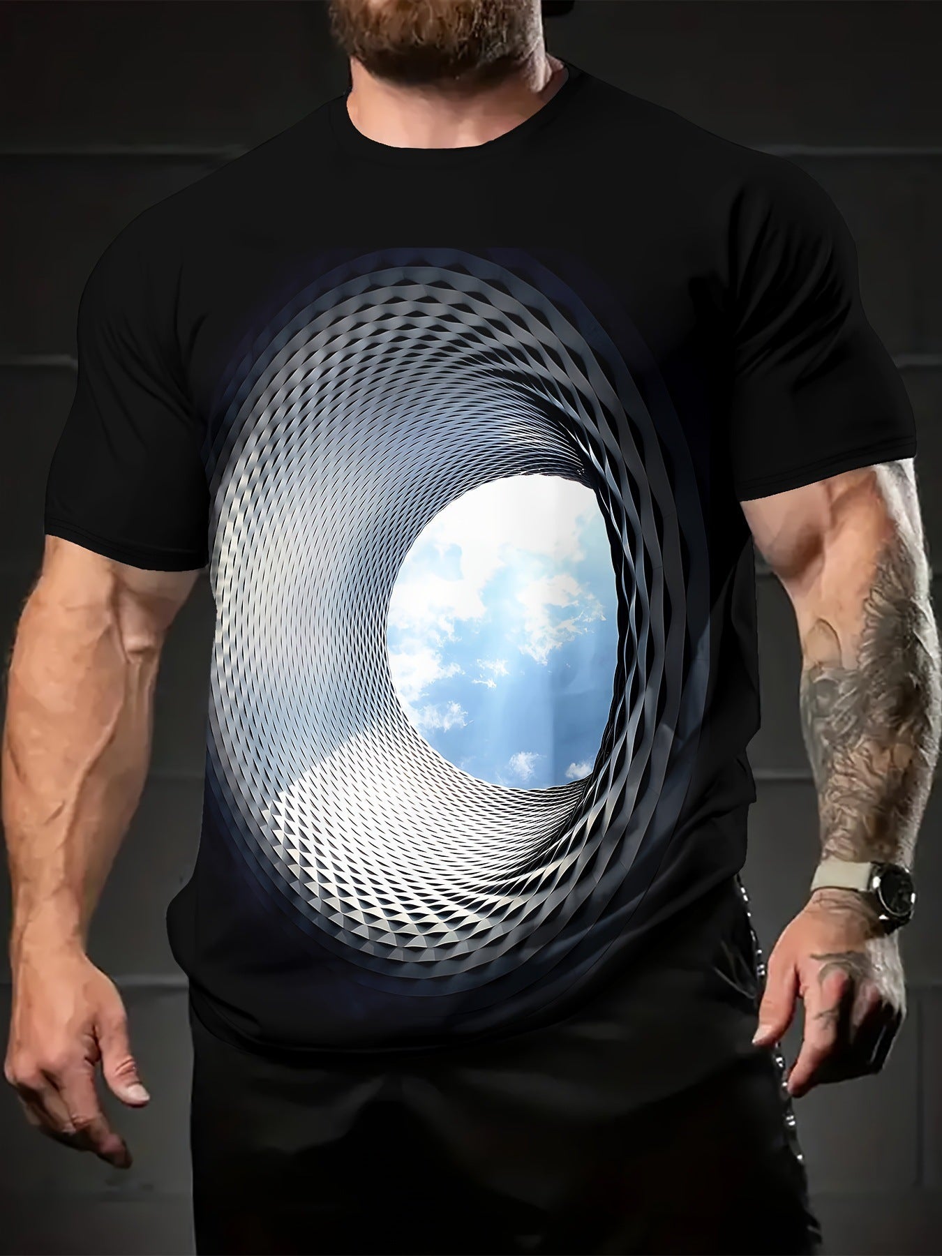 🌀👕【S-5XL】2026 Új, divatos és kreatív férfi 3D fekete lyuk mintás póló