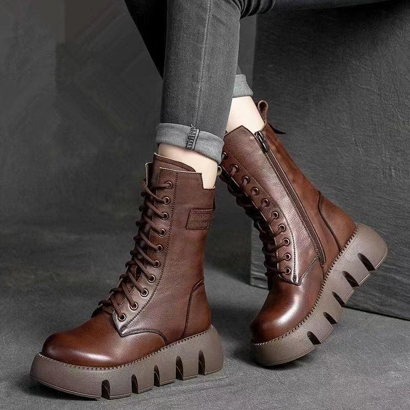 👢 🔥【35-40】Nowe damskie wysokiej jakości, ręcznie robione, miękkie skórzane botki na jesień-zimę, martensy