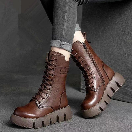 👢 🔥【35-40】Nowe damskie wysokiej jakości, ręcznie robione, miękkie skórzane botki na jesień-zimę, martensy