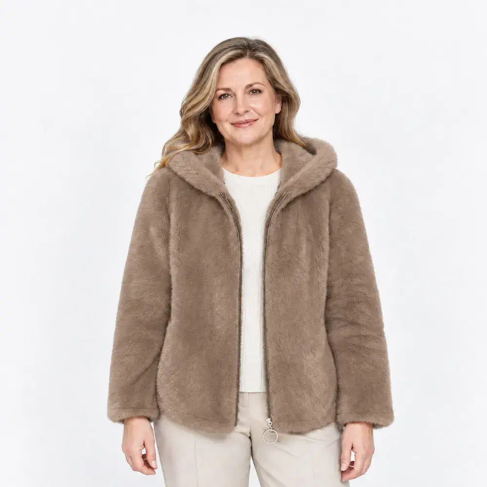 Ženska zimska flis jakna (M-7XL) - odebeljena, dvostranska, s kapuco, podložena, z zadrgo