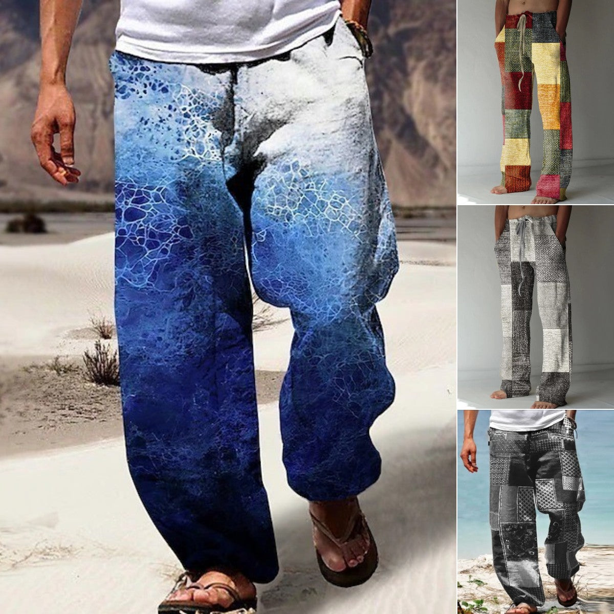 ✨👖【10 kolorów🌈】【S-6XL】😍 Męskie dopasowane spodnie, bawełna i len, duże rozmiary, swobodny i zrelaksowany styl boho, spodnie z szerokimi nogawkami