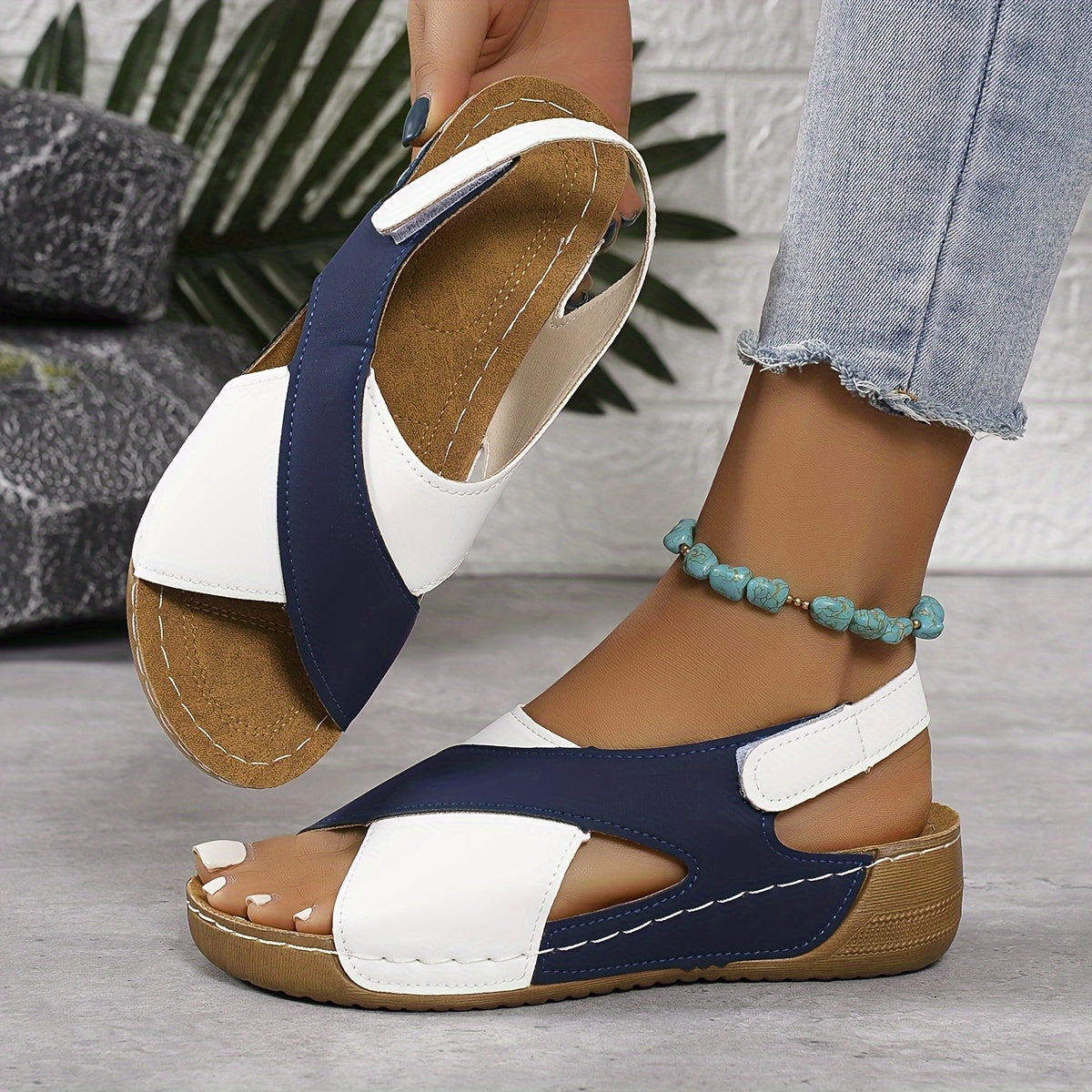 👡🔥【36-43】Γυναικεία πέδιλα Wedge Contrast✨ Άνετα σανδάλια με λουράκι στον αστράγαλο