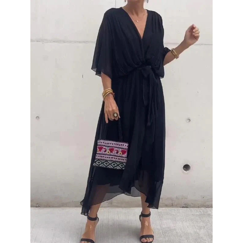 🍄👗Nowy styl na wiosnę i lato 2025. [S-5XL]👗 Sukienka z rękawami typu nietoperz, wykonana z miękkiego szyfonu