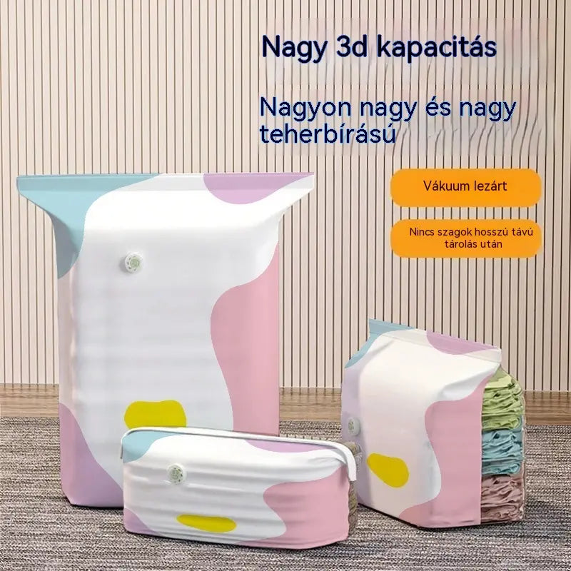 🧳【5 darabos készlet】💨 Nagy, összenyomható vákuumos tárolózsák: nincs szükség pumpára, szivárgásmentes, és ideális helytakarékosságra bőröndökben és otthon ✈️