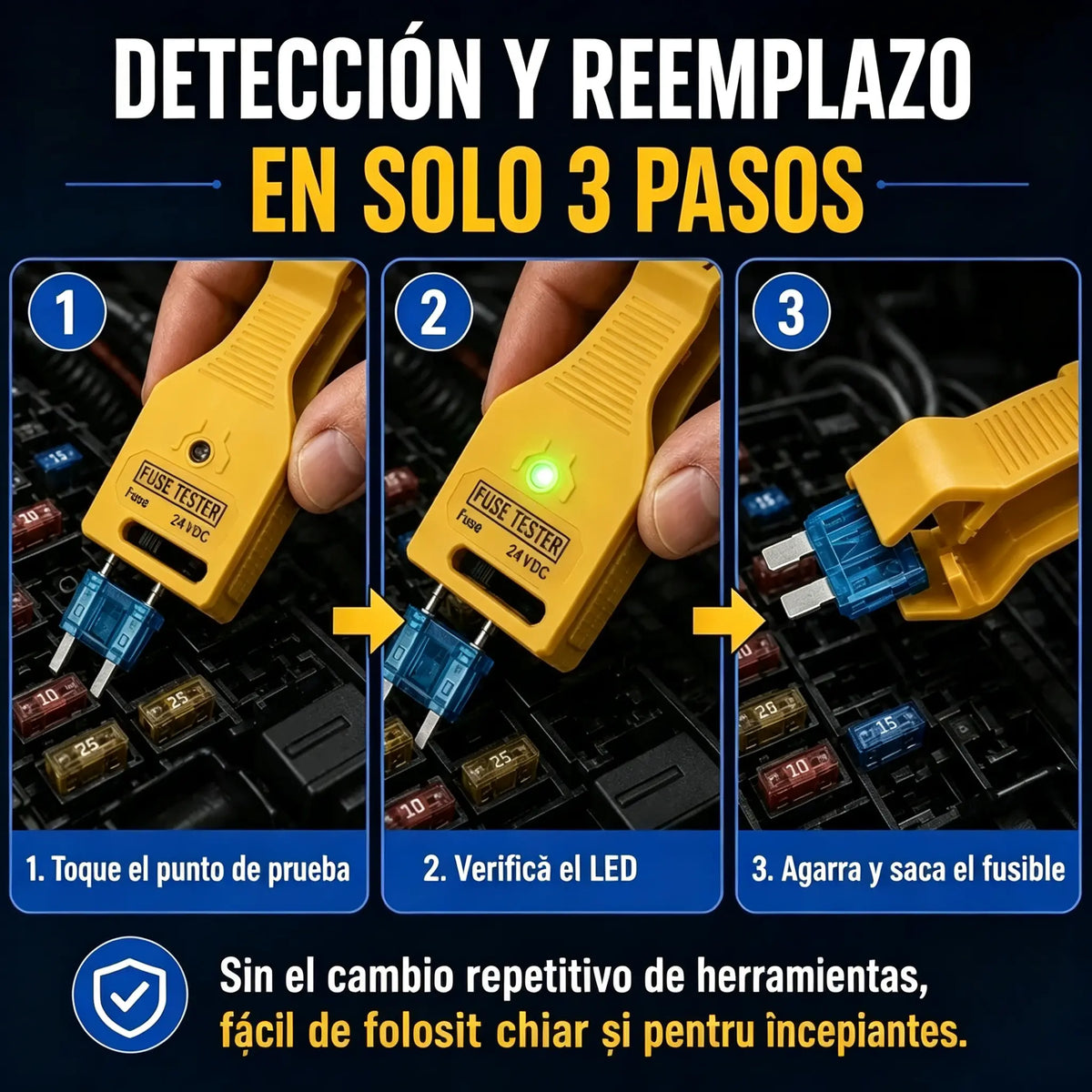 ⚡💥 Probador de fusibles y alicates 2 en 1 para coche (compatible con 12V/24V / indicador LED verde / espaciado ajustable / alicates extractores / para coche, camión y barco). 🚗✨
