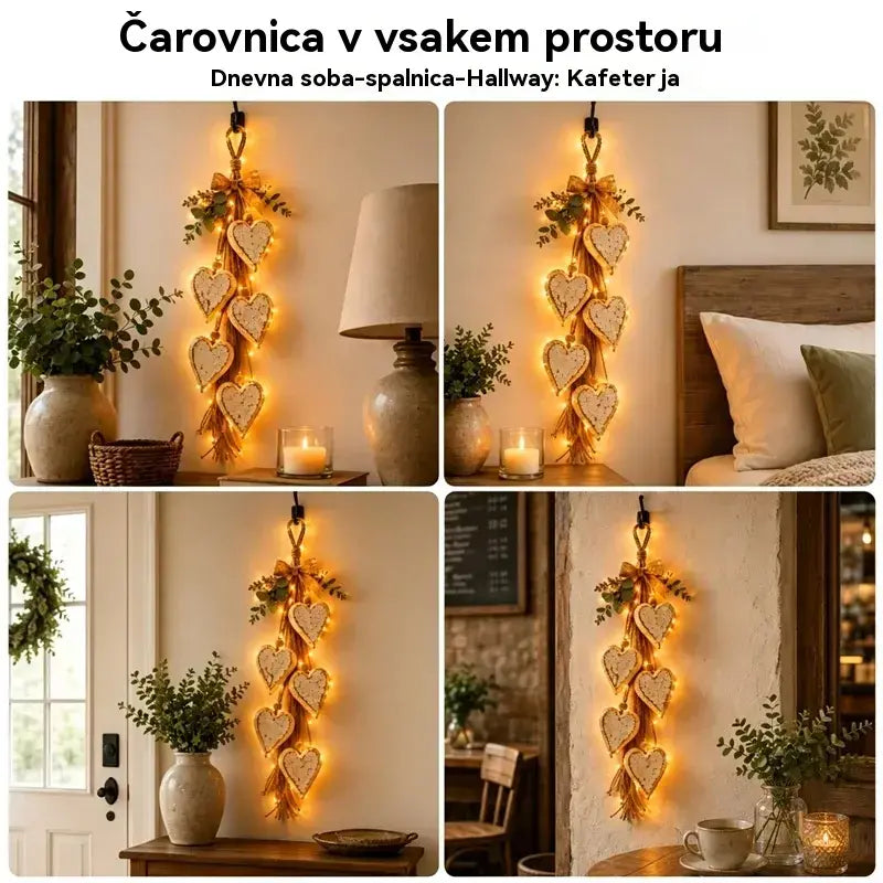 ❤️🔔Obesek z LED lučjo v obliki srca, rustikalna dekoracija za dom, notranja stenska dekoracija✨🏡