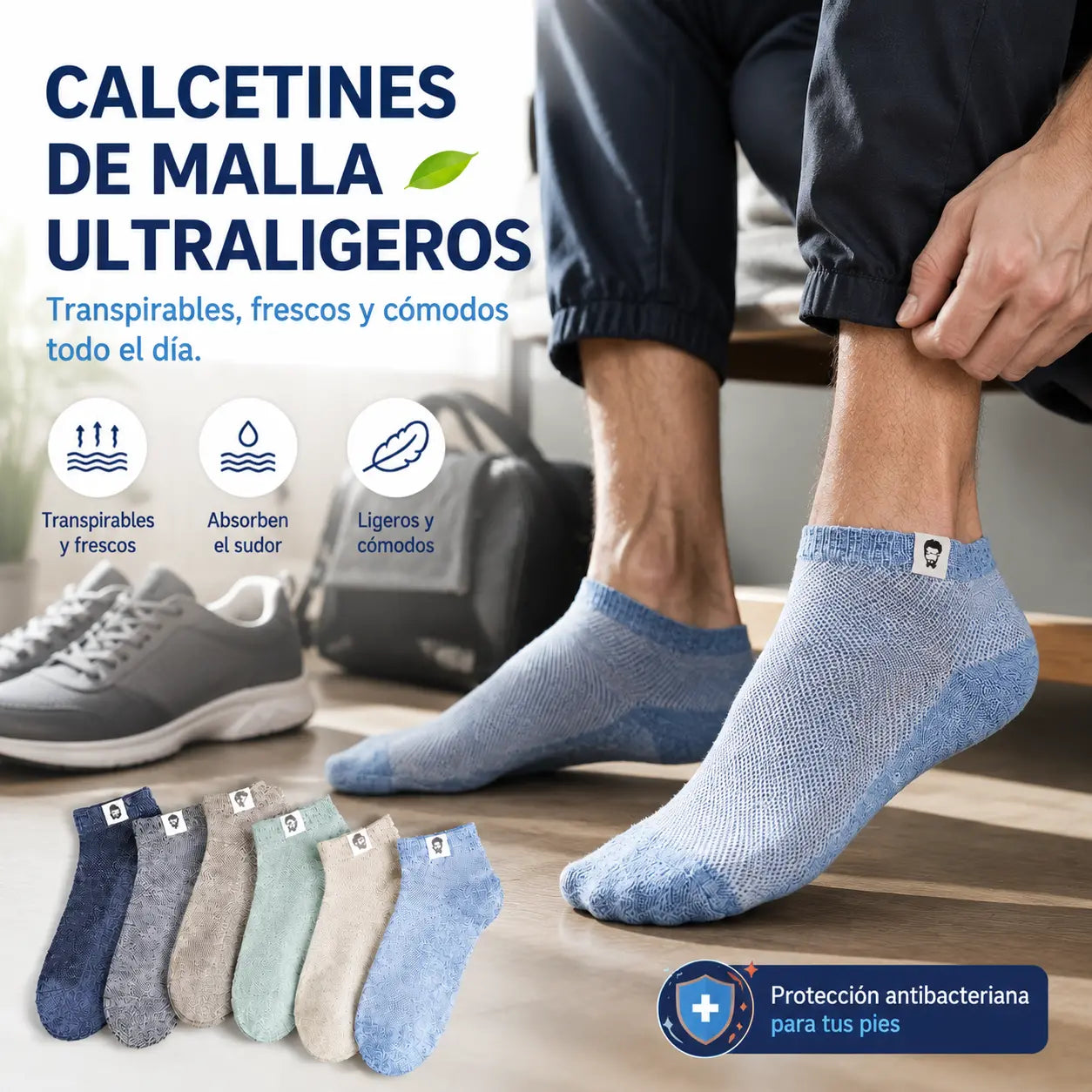 【El segundo artículo a mitad de precio】🔥10 pares⚡🧦 Calcetines transpirables antibacterianos y antiolor para hombre