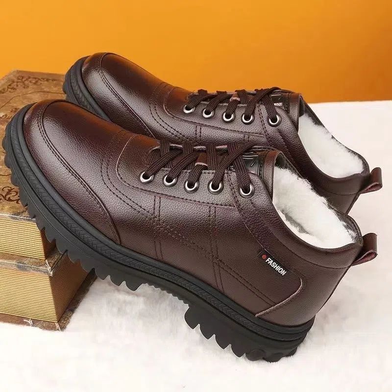 👞【39-44】 Debeli, puhasti in topli moški usnjeni čevlji z debelim podplatom za zimo