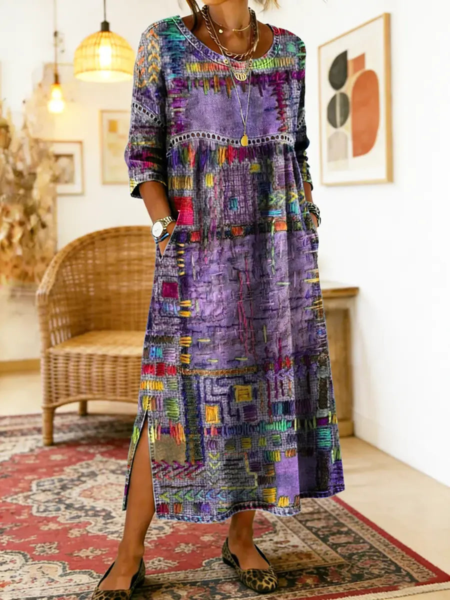 ❤Utánvétes fizetés❤【S-5XL】Bohém maxi ruha etnikus patchwork mintával