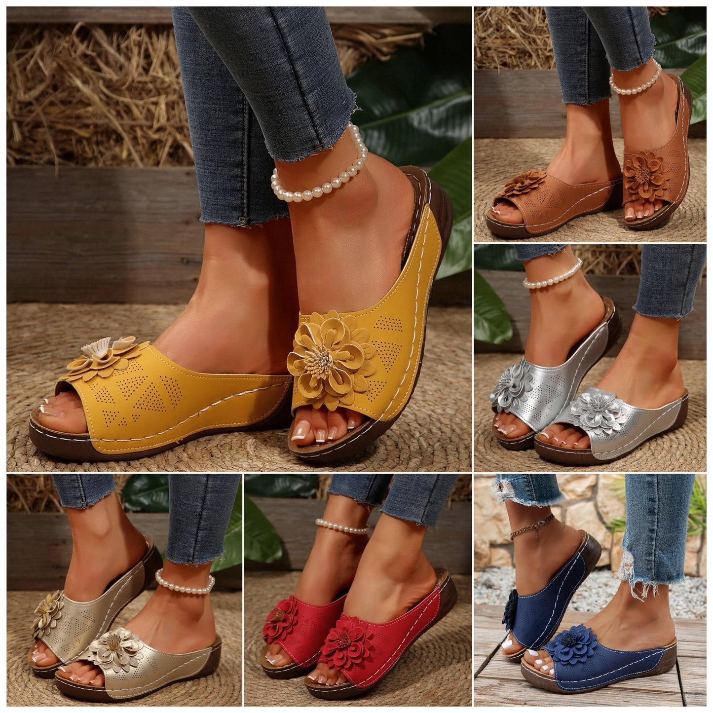 🔥🎀【Velikosti 36-43】Novi modni ženski sandali, z debelim podplatom in cvetličnim vzorcem, mehkim in blažilnim podplatom, udobni za hojo in neutrujajoči za noge.