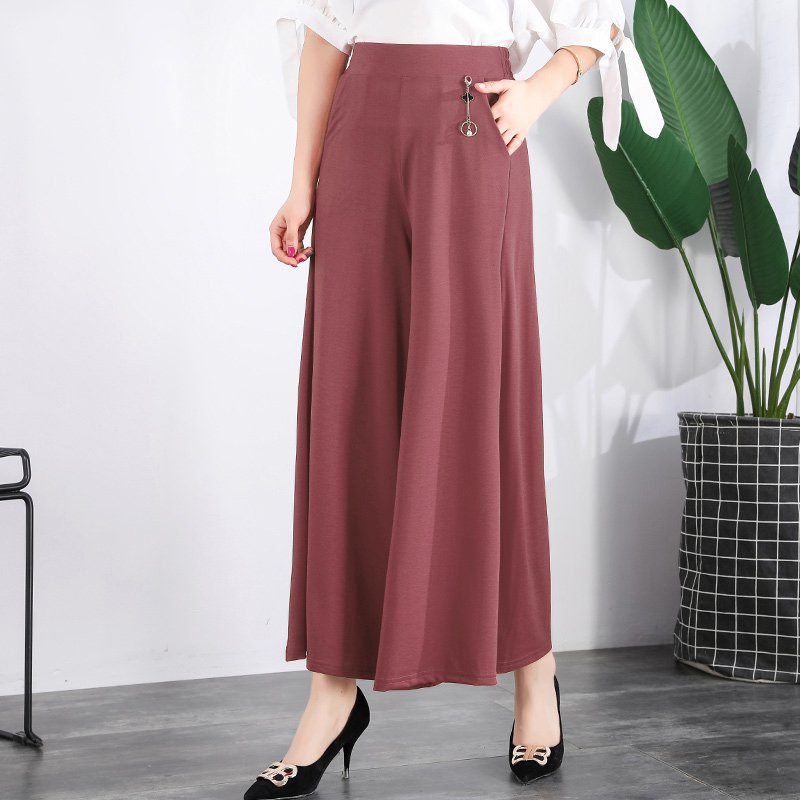 👖🌿【M-5XL】2025 Nowe damskie letnie szerokie nogawki Ice Silk Cropped Pants