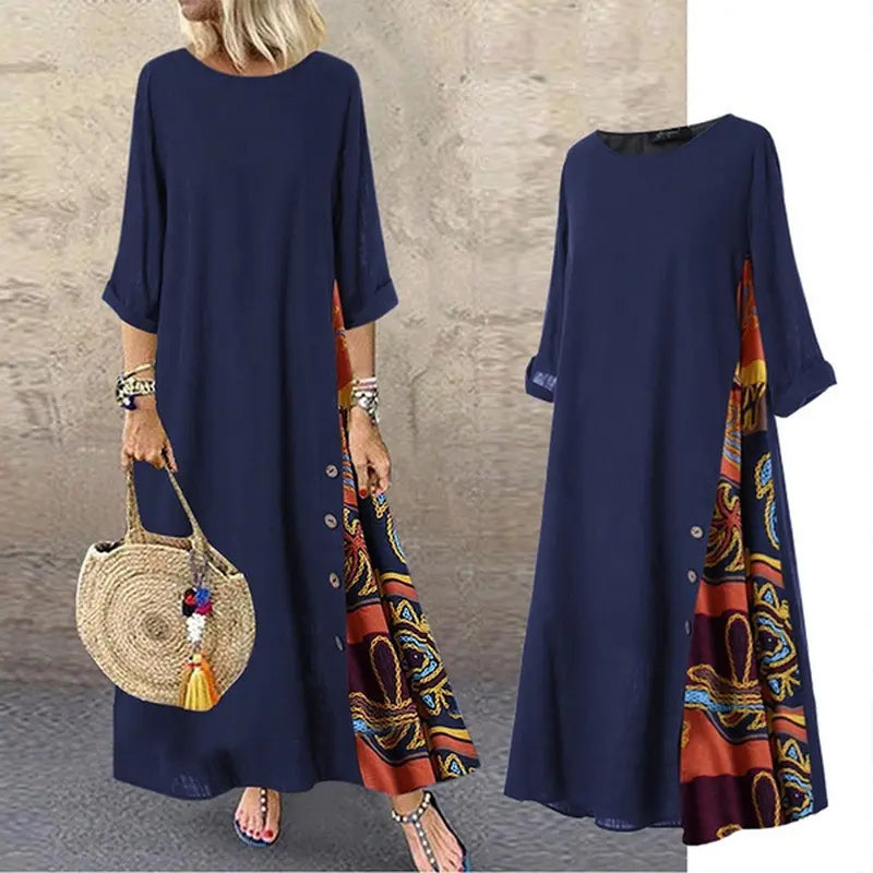 【M-5XL】 Tavaszi női vintage nyomat ruha