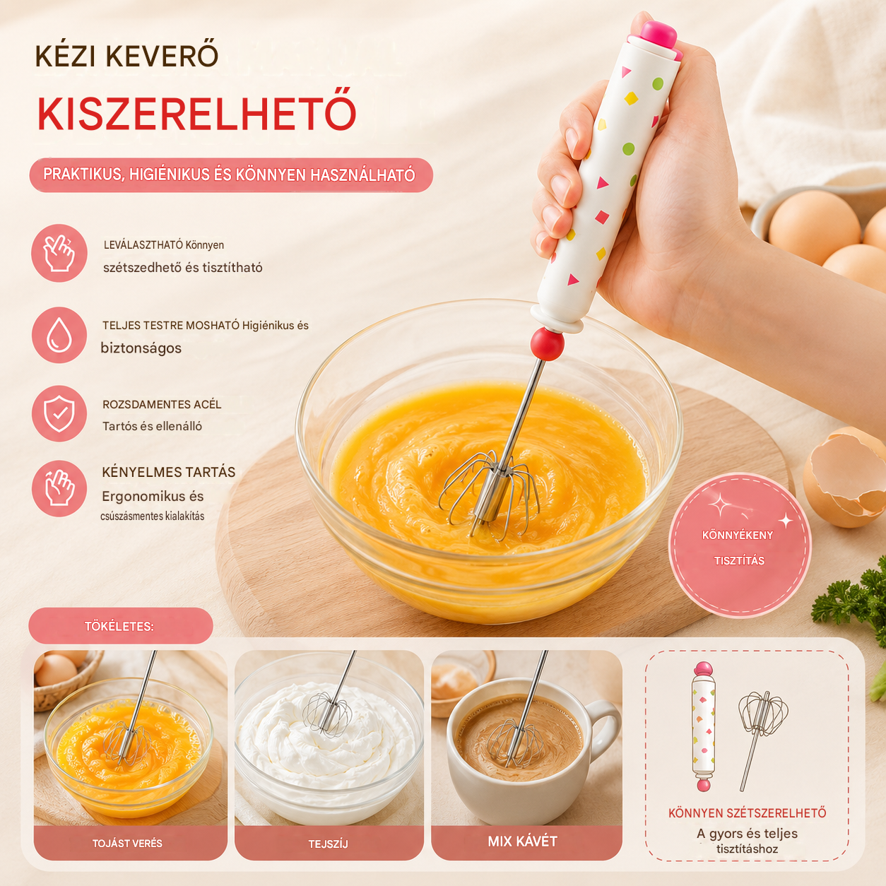 【2 darabos készlet】🥚 Levehető félautomata tojáshabverő (304 rozsdamentes acél)✨Utánvétes fizetés
