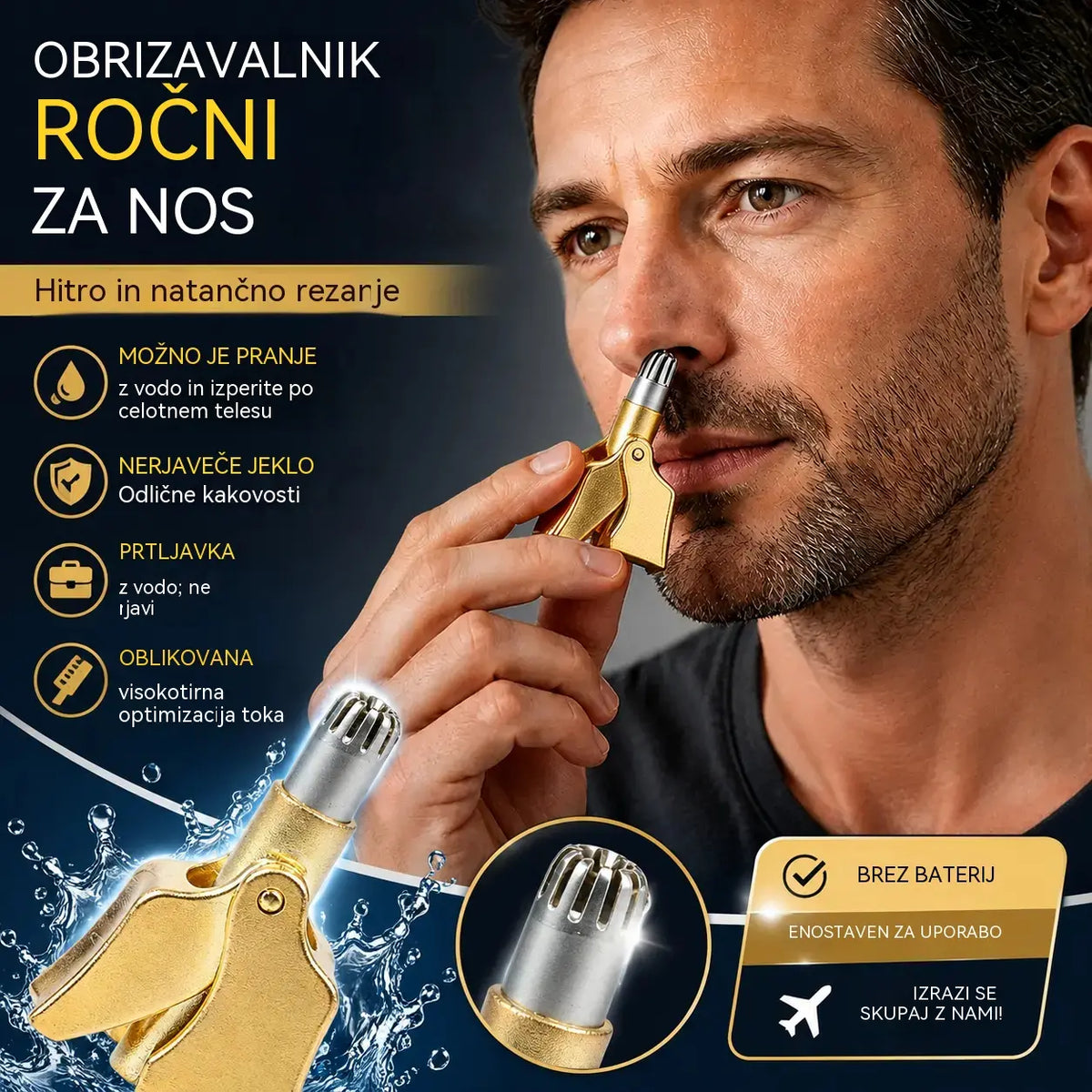 👍【2 za 26 evrov】Ročno-mehanski strižnik nosnih dlak v retro slogu