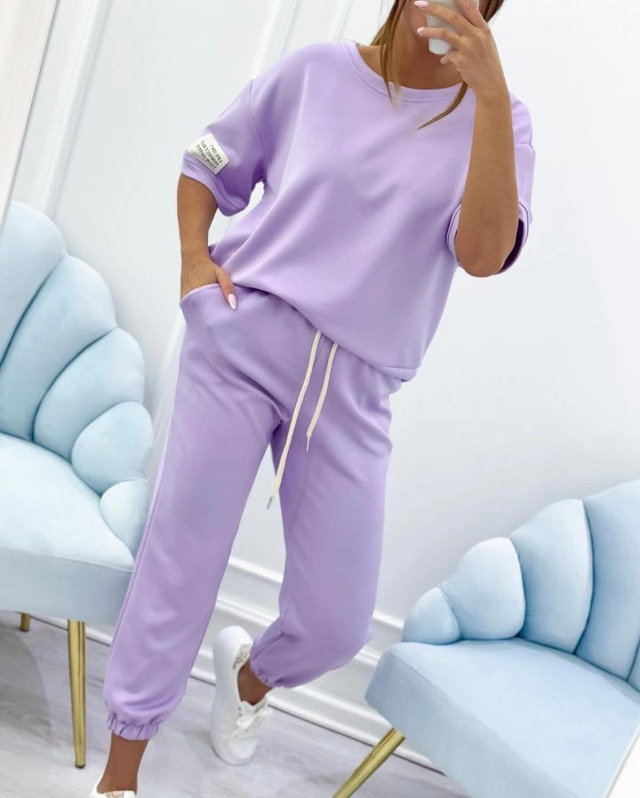 【S-5XL】Novedad 2026: Conjunto casual de dos piezas de color liso para mujer (blusa + pantalón)